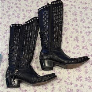 Double D Ranch Black Studded Knee-High Heeled Boots